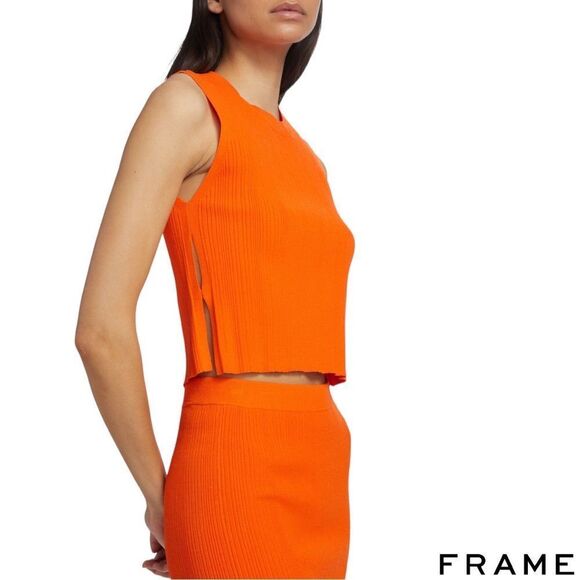 FRAME **NWT** Mixed Rib Cutout Tank in Bright Tangerine - Picture 1 of 15
